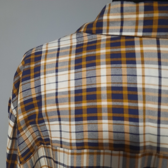 Rachel Roy Long Sleeve Navy Blue Dark Yellow Plaid BF Style Button Up Shirt - Picture 5 of 13